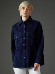 Women Navy Blue Corduroy Oversized Shirt-SFSHRT20711