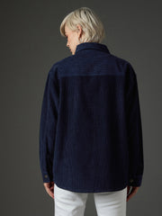 Women Navy Blue Corduroy Oversized Shirt-SFSHRT20711