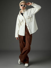 Women White Corduroy Oversized Shirt-SFSHRT20712