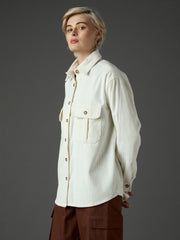 Women White Corduroy Oversized Shirt-SFSHRT20712