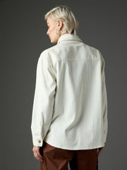 Women White Corduroy Oversized Shirt-SFSHRT20712