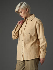 Women Light Beige Corduroy Oversized Shirt-SFSHRT20713
