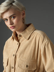 Women Light Beige Corduroy Oversized Shirt-SFSHRT20713
