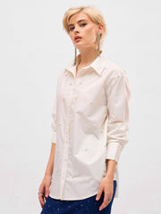 Women White Pearl Studded Regular Shirt-SFSHRT20715