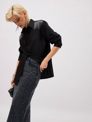 Women Black Shoulder Embellished Slim Fit Shirt-SFSHRT20716