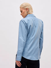 Women Dull Blue Shoulder Embellished Slim Fit Shirt-SFSHRT20717