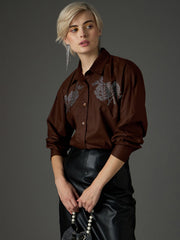 Women Coffee Brown Shoulder Patch Regular Shirt-SFSHRT20718