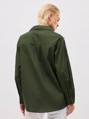 Women Olive Pearl Studded Regular Shirt-SFSHRT20722