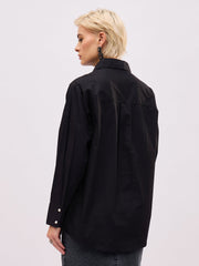 Women Black Pocket Rhinestone Embellished Regular Shirt-SFSHRT20725