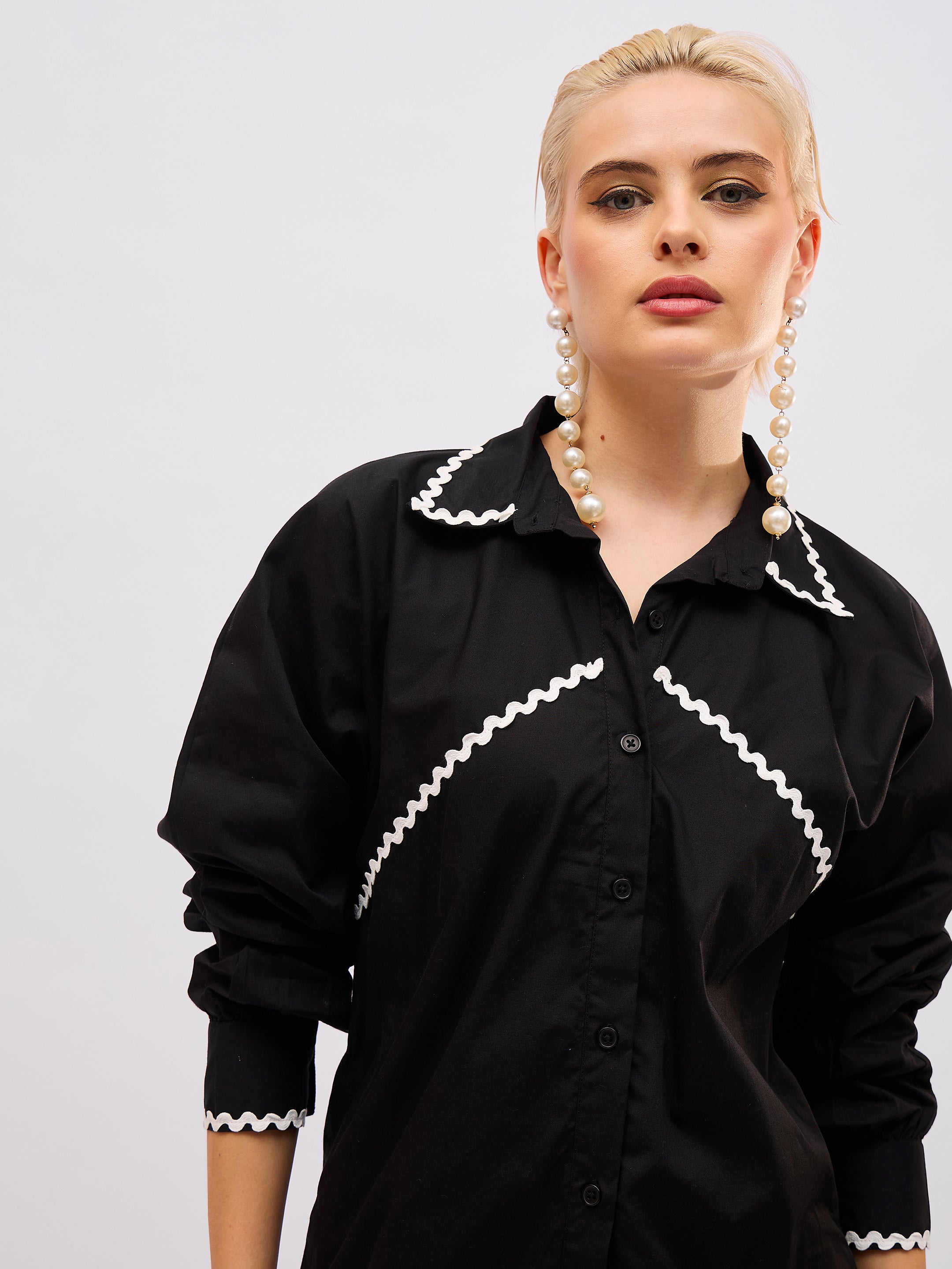 Women Black Ric Rac Lace Regular Fit Shirt-SFSHRT20727