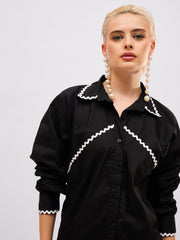 Women Black Ric Rac Lace Regular Fit Shirt-SFSHRT20727