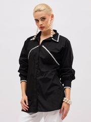 Women Black Ric Rac Lace Regular Fit Shirt-SFSHRT20727