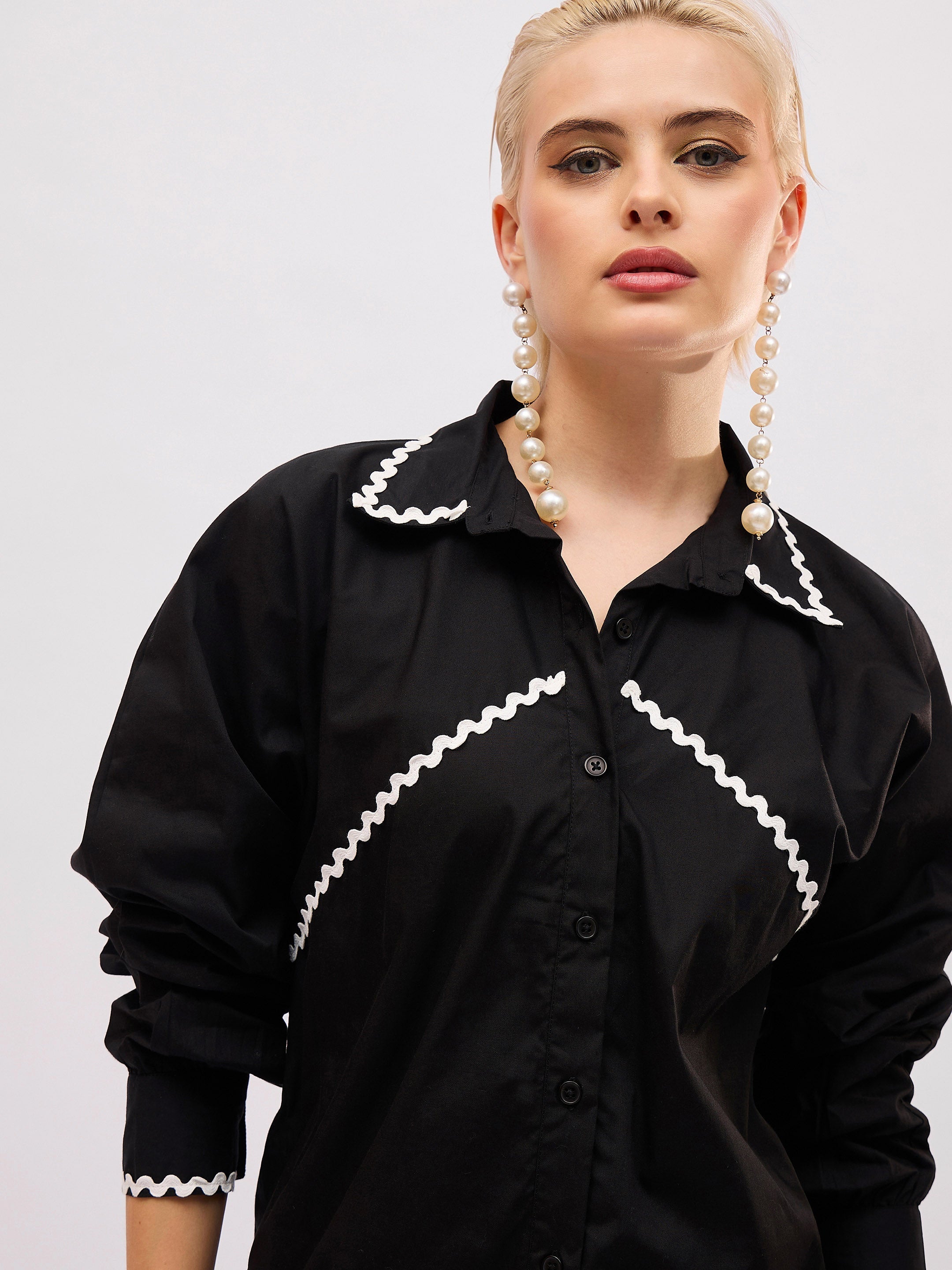 Women Black Ric Rac Lace Regular Fit Shirt-SFSHRT20727
