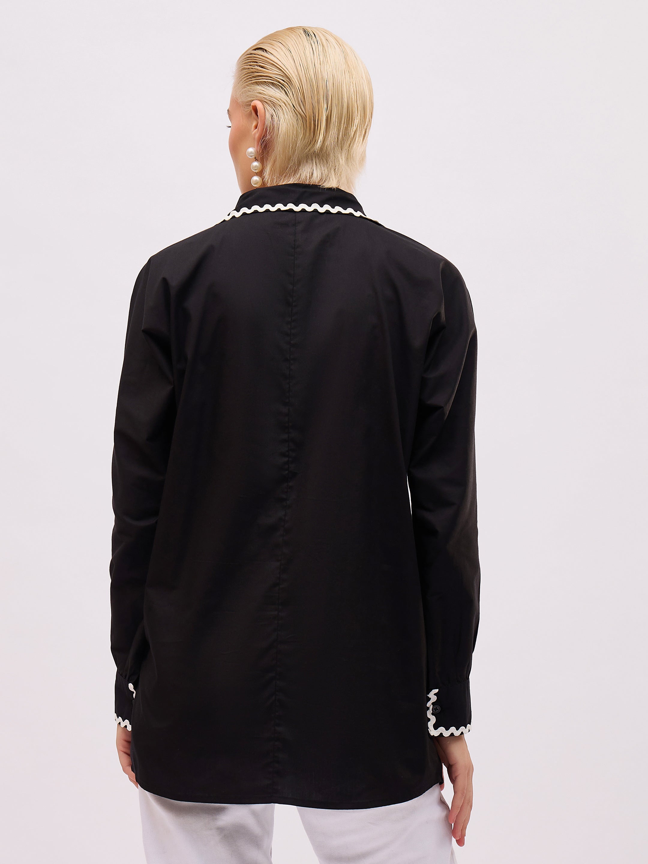 Women Black Ric Rac Lace Regular Fit Shirt-SFSHRT20727