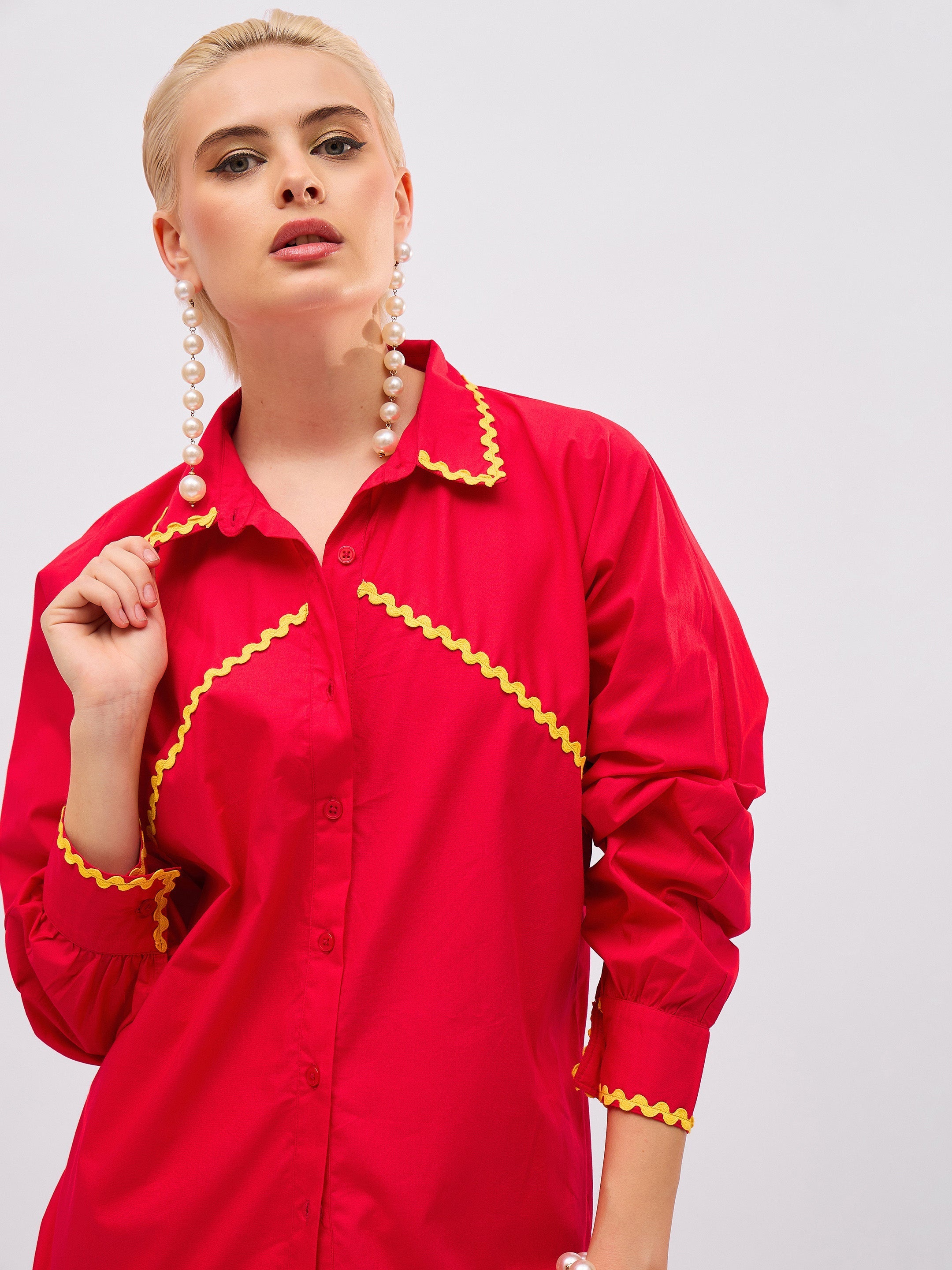 Women Red Ric Rac Lace Regular Fit Shirt-SFSHRT20728