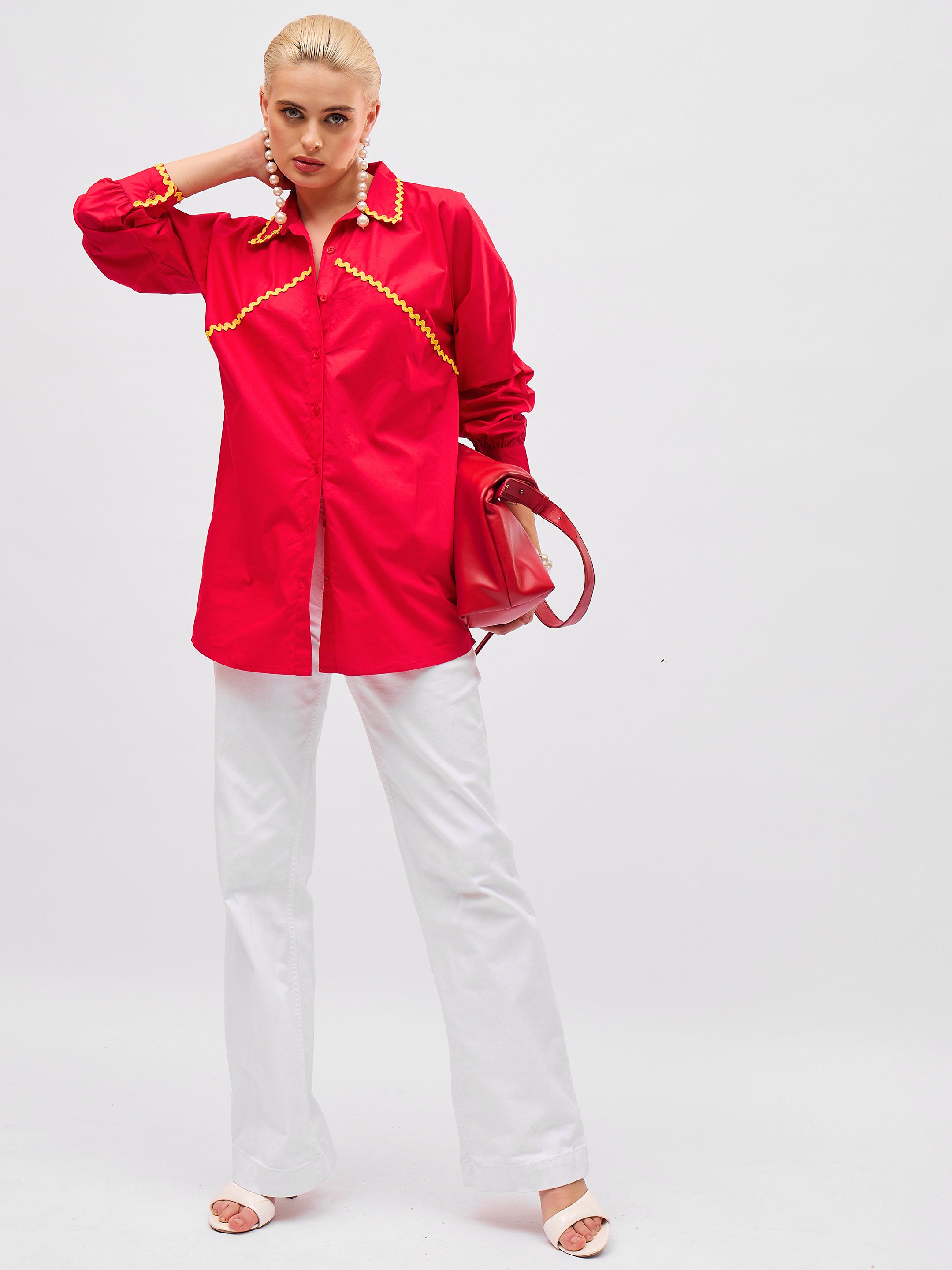 Women Red Ric Rac Lace Regular Fit Shirt-SFSHRT20728