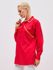 Women Red Ric Rac Lace Regular Fit Shirt-SFSHRT20728