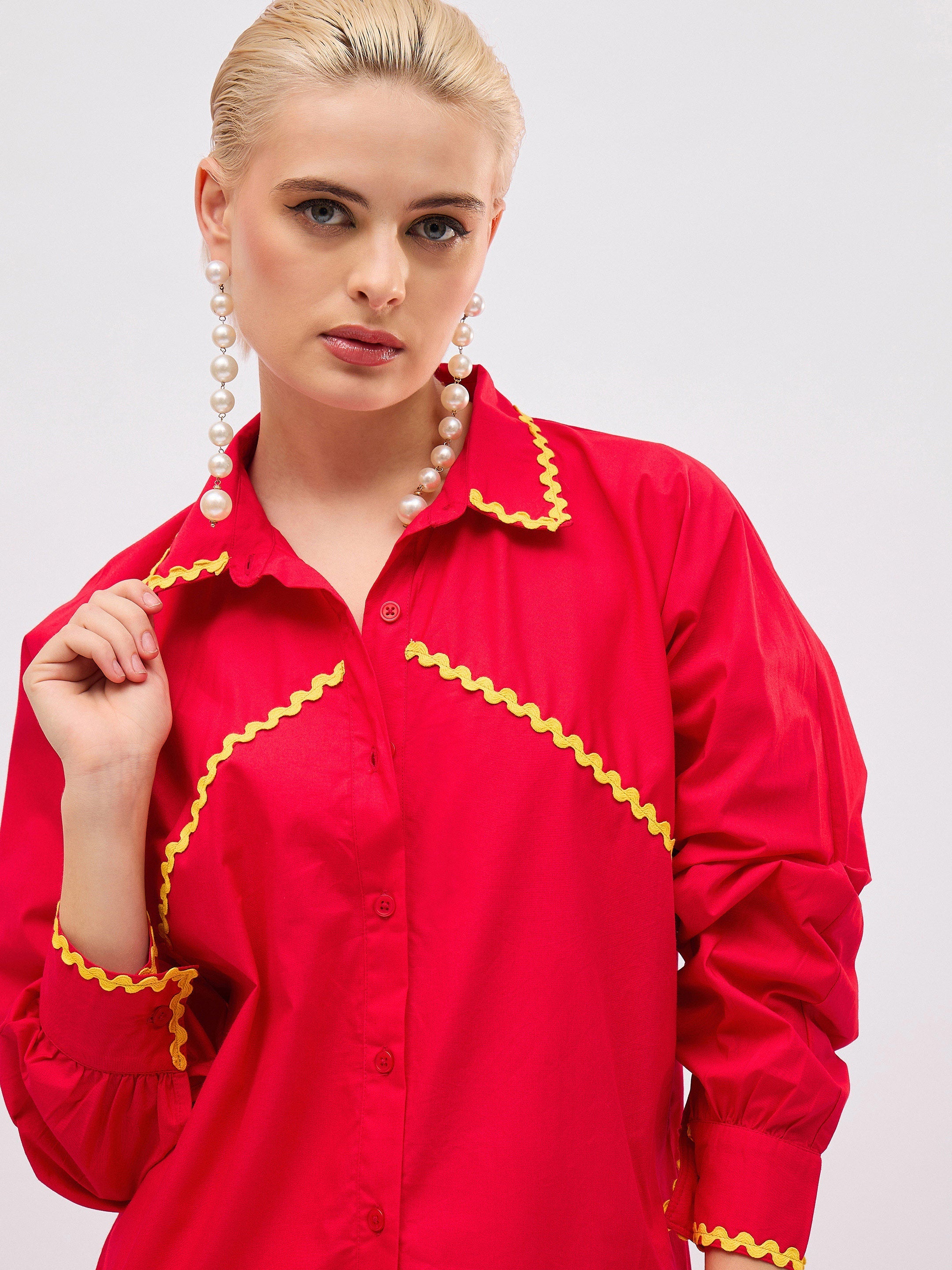 Women Red Ric Rac Lace Regular Fit Shirt-SFSHRT20728