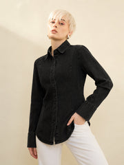 Women Black Denim Slim Fit Shirt