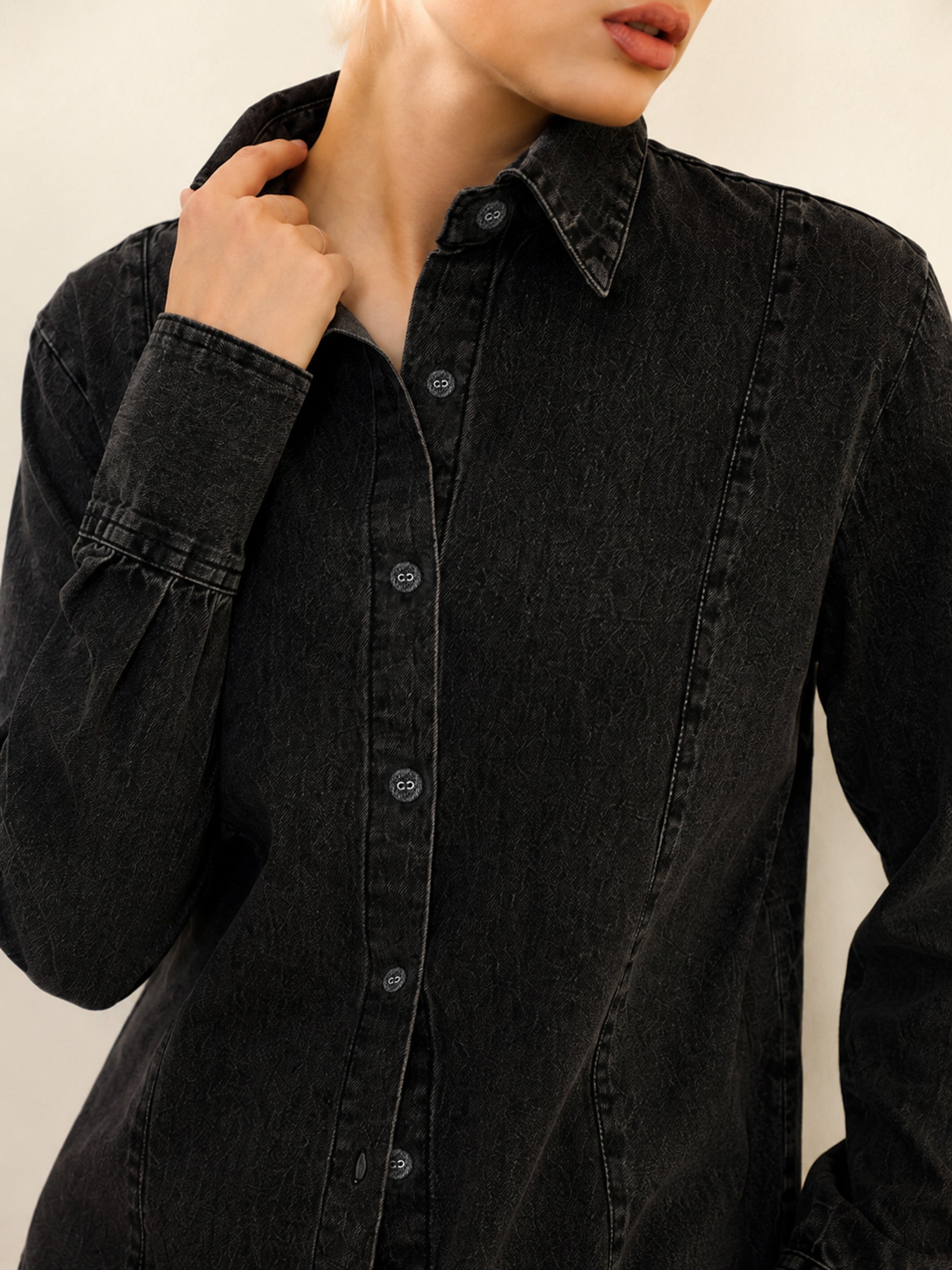 DesiQlo Black Denim Slim Fit Shirt - Black