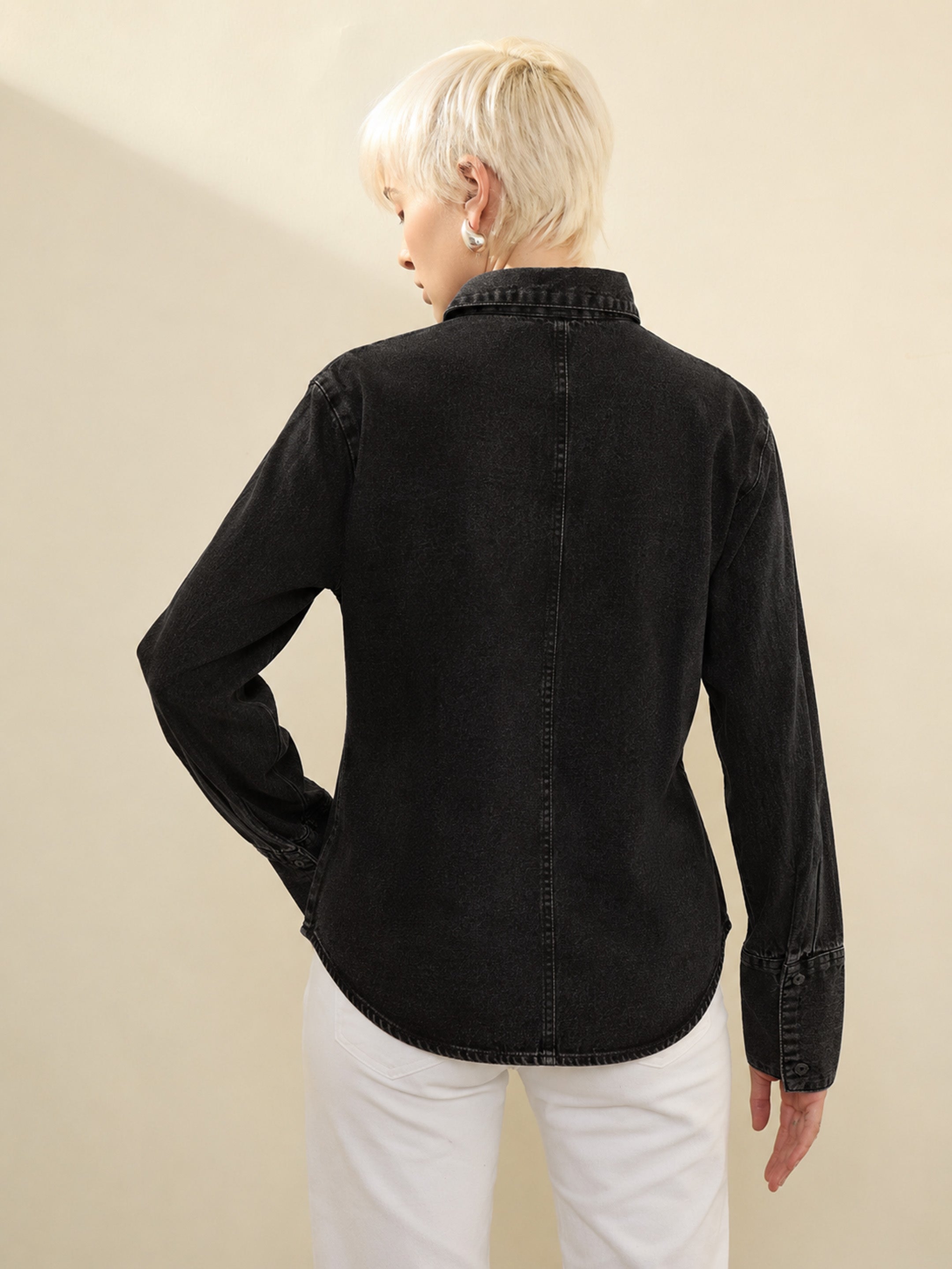 DesiQlo Black Denim Slim Fit Shirt - Black