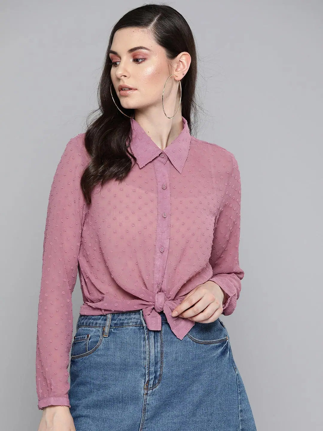 Purple Sheer Shirt - Dobby Boxy Top in Swiss Dobby Fabric