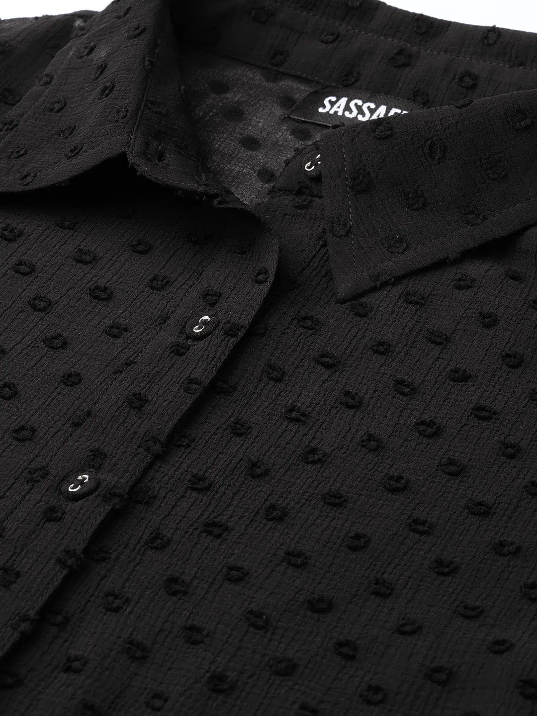 Black Sheer Dobby Shirt - Boxy Top in Swiss Dobby Fabric