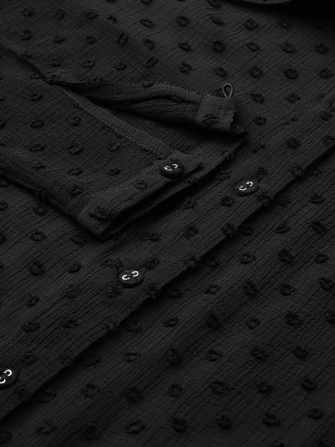 Black Sheer Dobby Shirt - Boxy Top in Swiss Dobby Fabric