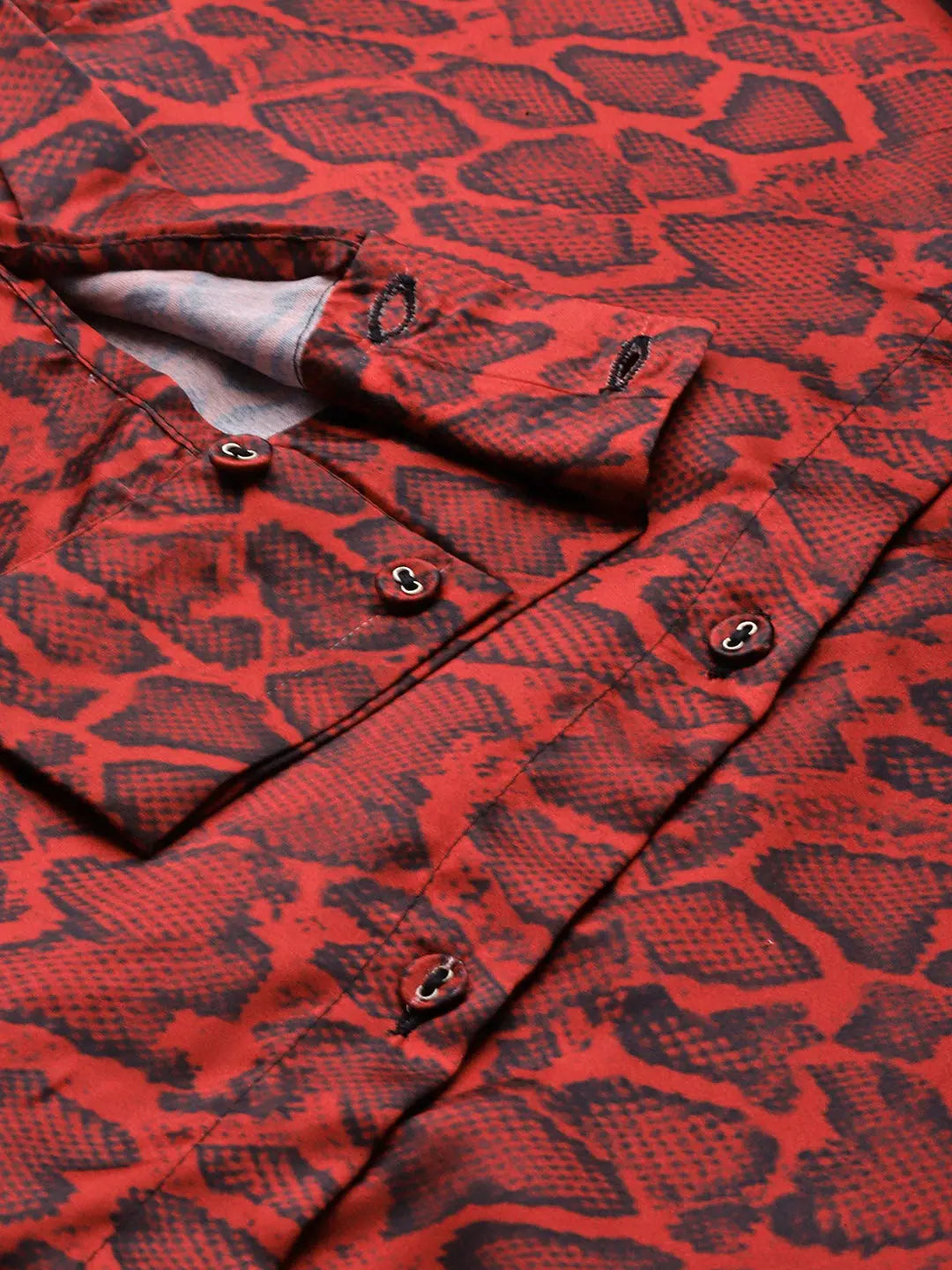 Red Animal Print Satin Shirt - Comfort Fit Button-Down