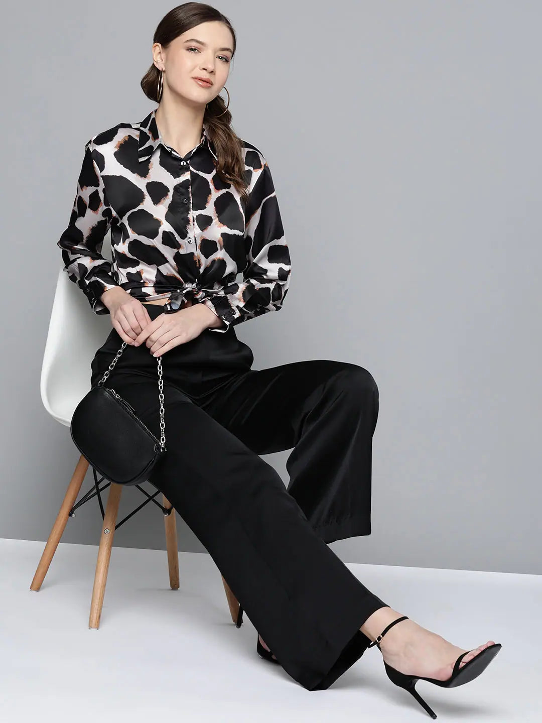 Nude Animal Print Satin Shirt - Comfortable Printed Design