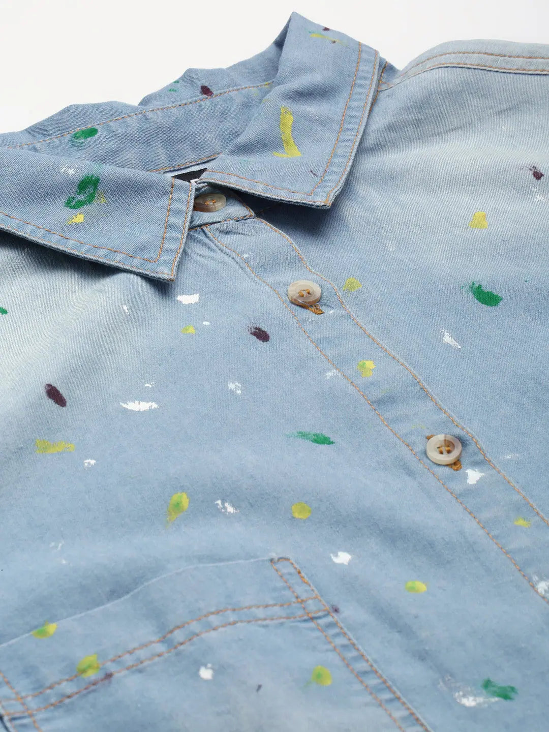 Ice-Blue Denim Paint Boxy Shirt | Designer Women's Style