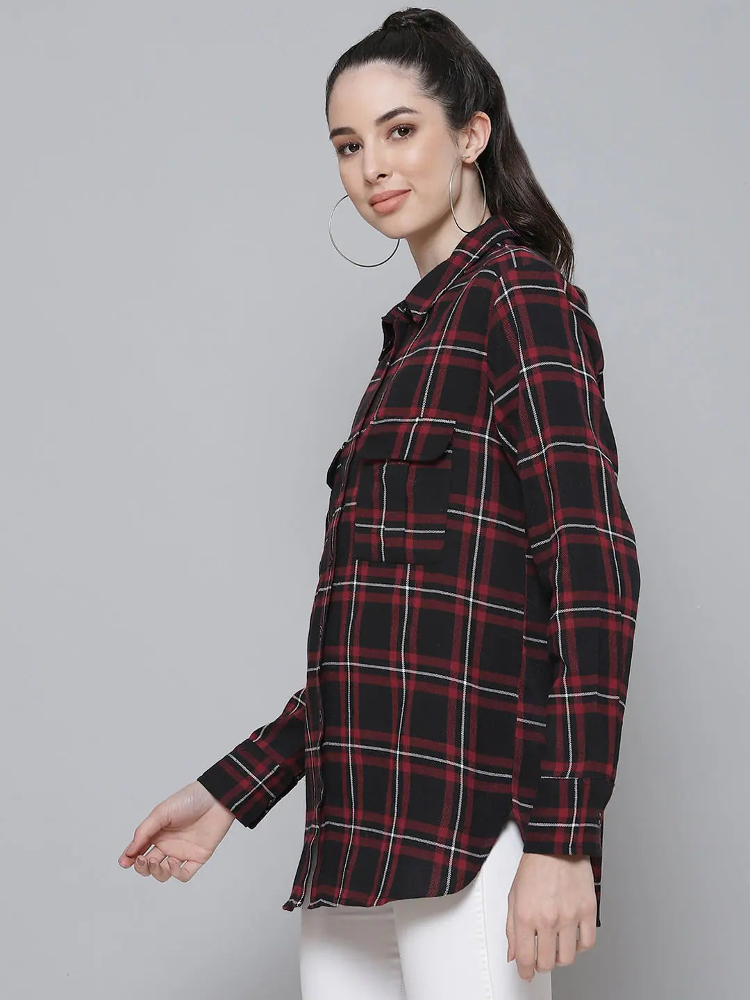 Black Plaid Check Boyfriend Shirt | Classic Cotton Casual Top