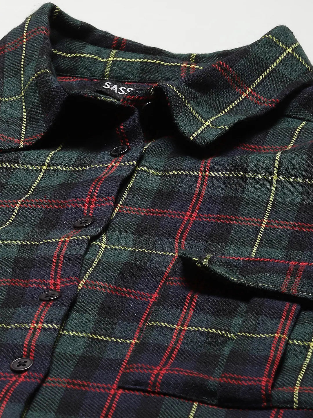 Green Plaid Check Boyfriend Shirt | Casual Cotton Twill Top