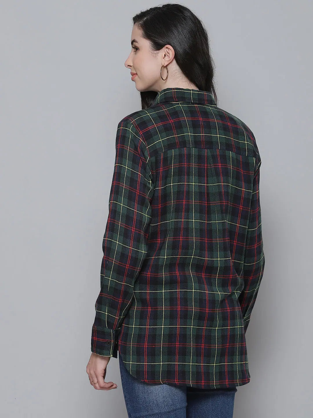 Green Plaid Check Boyfriend Shirt | Casual Cotton Twill Top