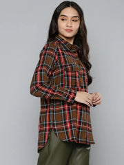 Brown Plaid Check Boyfriend Shirt