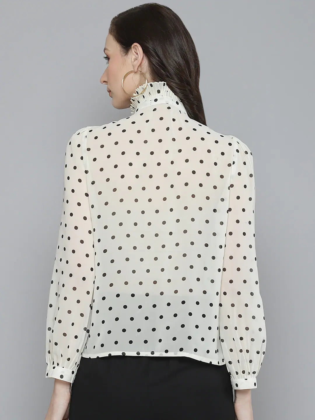 White Polka Dot Pleated Collar Shirt | Women's Designer Top