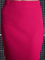 Women Magenta Rib Pencil Skirts-SFSKRT30302