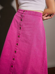 Women Pink Washed Denim A-Line Skirt-SFSKRT30393