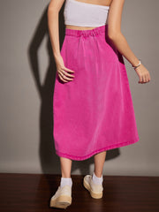 Women Pink Washed Denim A-Line Skirt-SFSKRT30393