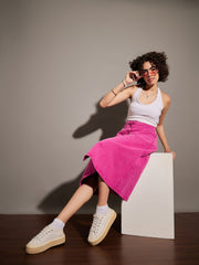 Women Pink Washed Denim A-Line Skirt-SFSKRT30393
