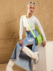 Women Ice Blue Distressed Side Slit Maxi Skirt-SFSKRT30455