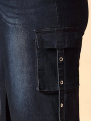Women Black Blast Denim Side Pocket Skirt-SFSKRT30464