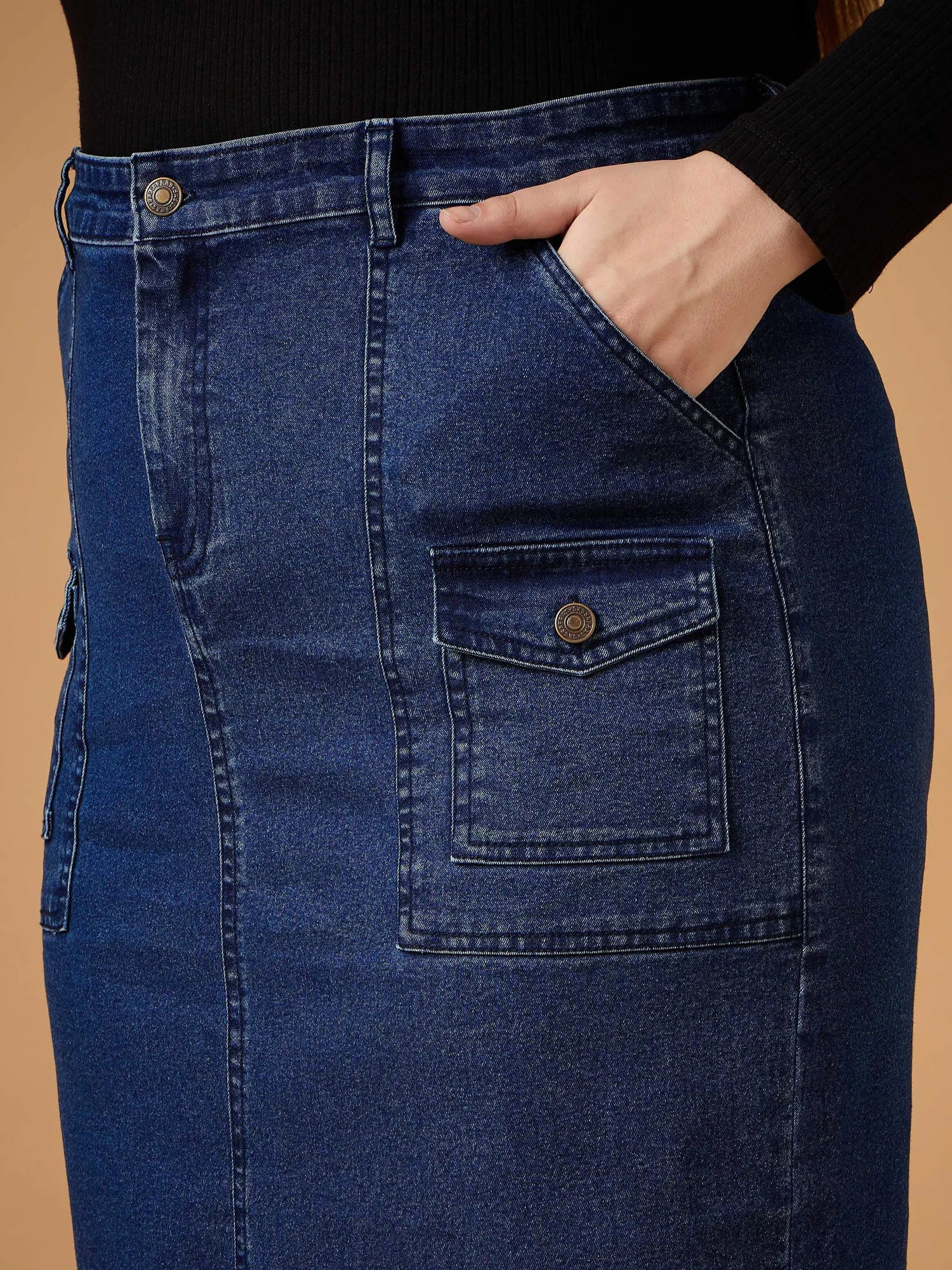 Navy Denim Front Slit Skirt | Women's Western Outfits