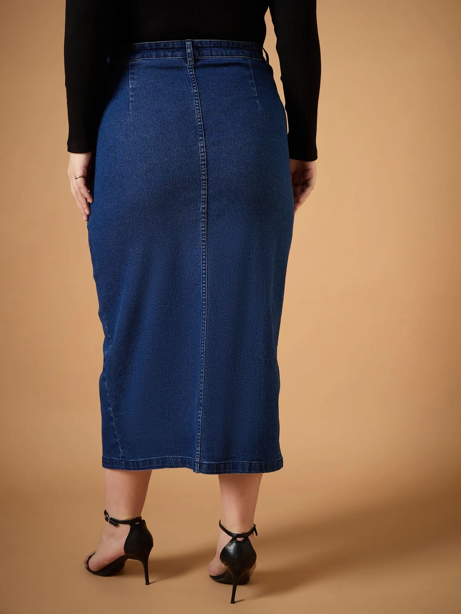 Navy Denim Front Slit Skirt | Women's Western Outfits