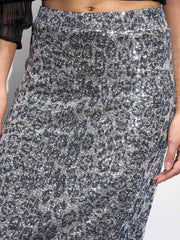 Women Silver Sequin Pencil Skirt-SFSKRT30490