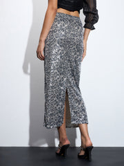 Women Silver Sequin Pencil Skirt-SFSKRT30490