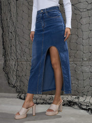 Women Blue Blast Front Slit Maxi Skirt-SFSKRT30503