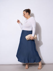 Women Blue Wash Tencil Frill Hem Skirt-SFSKRT30532
