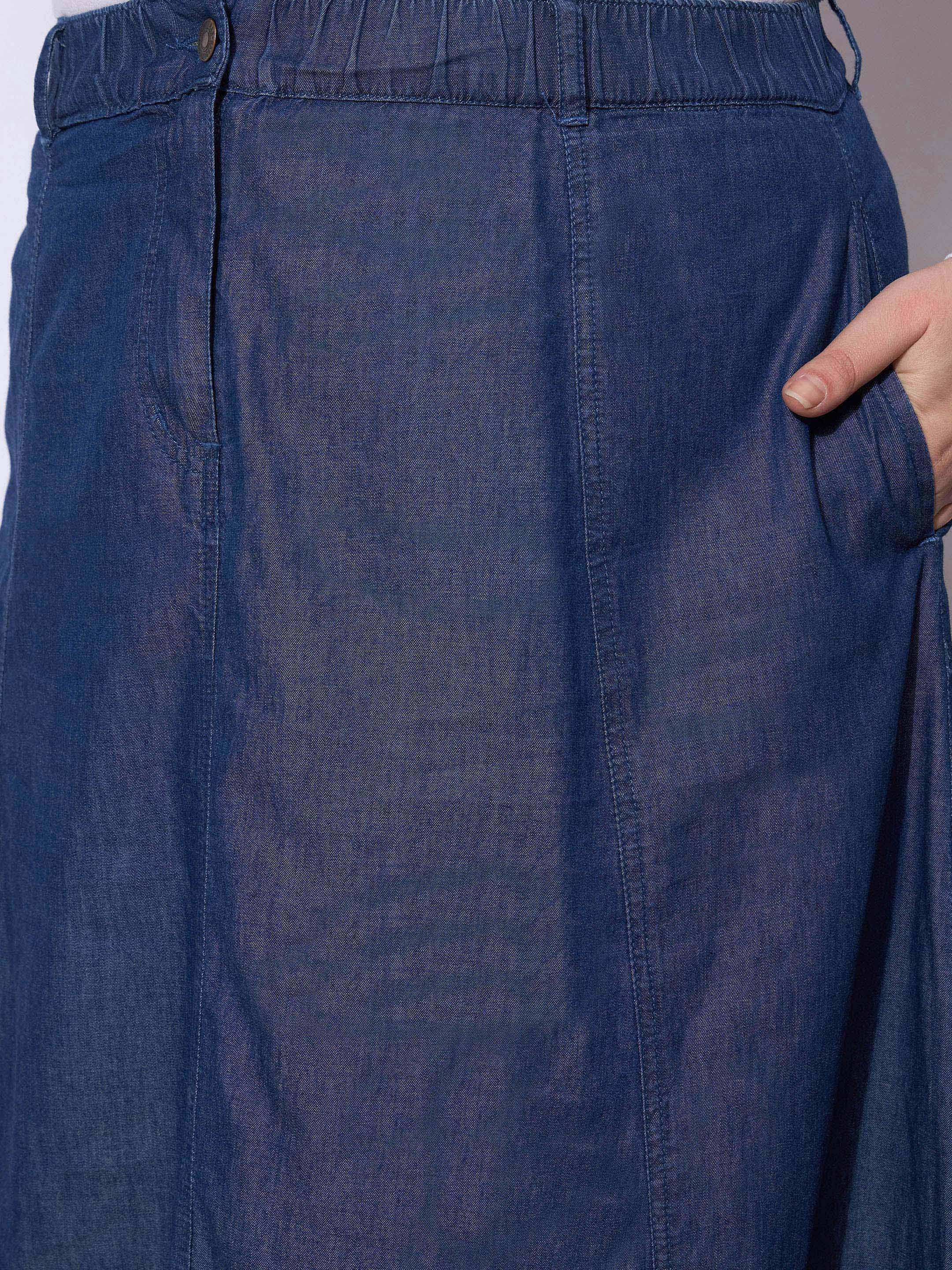Women Blue Wash Tencil Frill Hem Skirt-SFSKRT30532