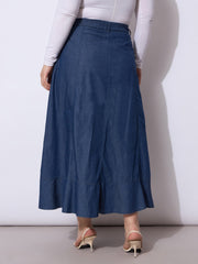 Women Blue Wash Tencil Frill Hem Skirt-SFSKRT30532